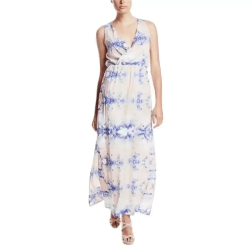 Walter Baker Racerback Stacy Dress Sz 6 Maxi V-Neck Sleeveless in Mystic Waters